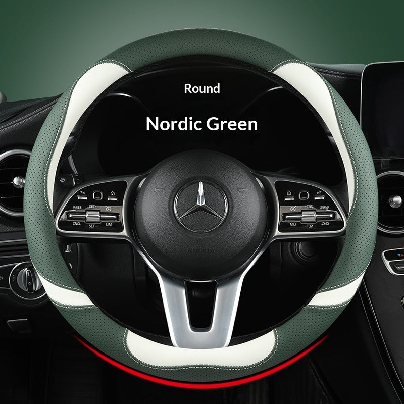 Unisex Cute Cartoon Full-Leather Non-Slip Wear-Resistant Car Steering Wheel Cover