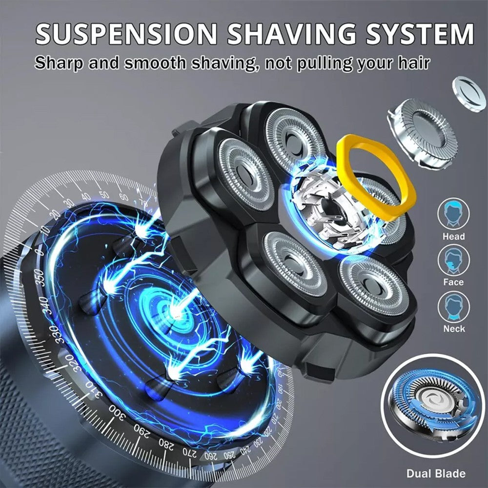 Rasoir de tête électrique 6D pour hommes chauves Razor magnétique humide cheveux de barbe sèche