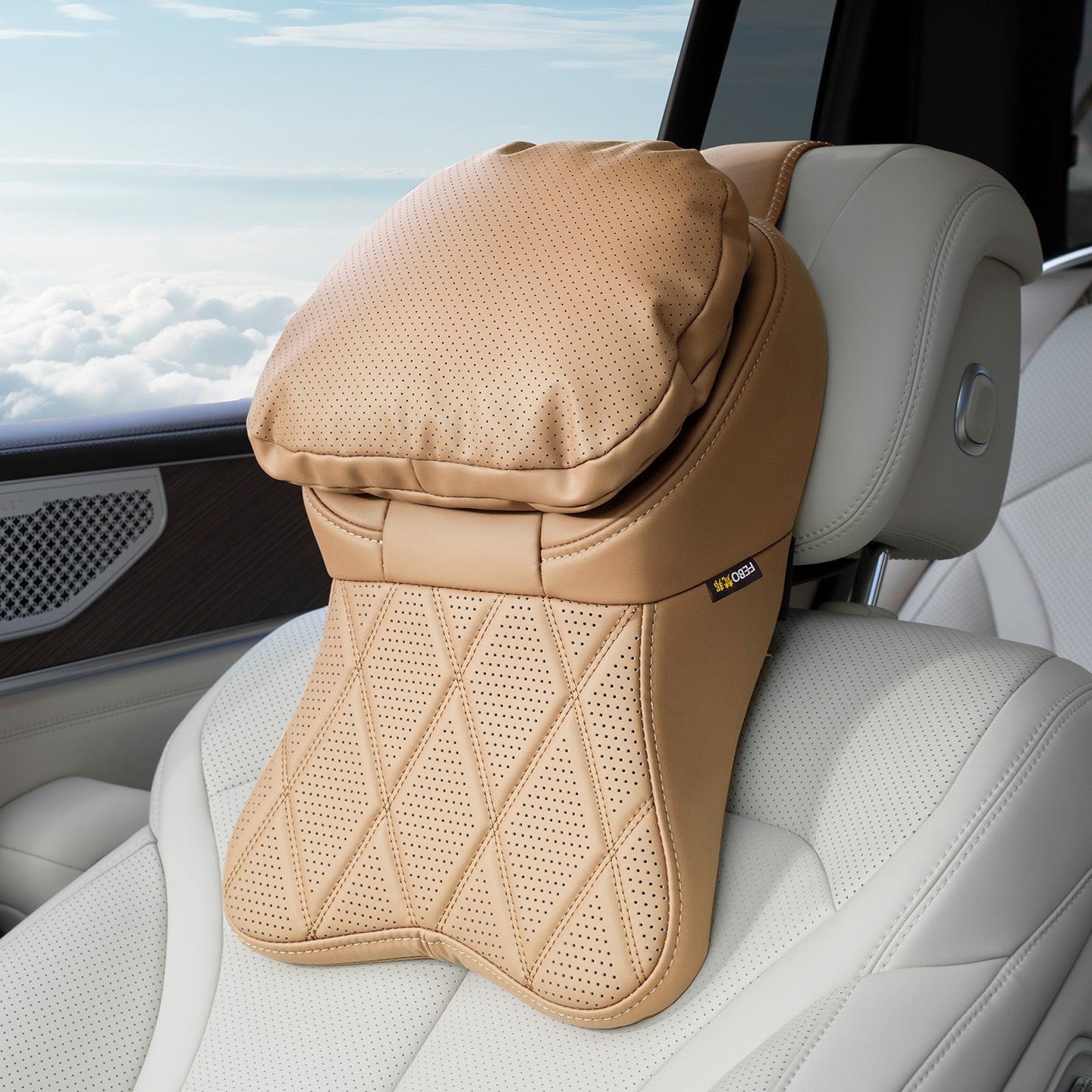 Porte-tête en cuir résistant aux taches de voiture Oreiller Coussin de soutien pour la conduite