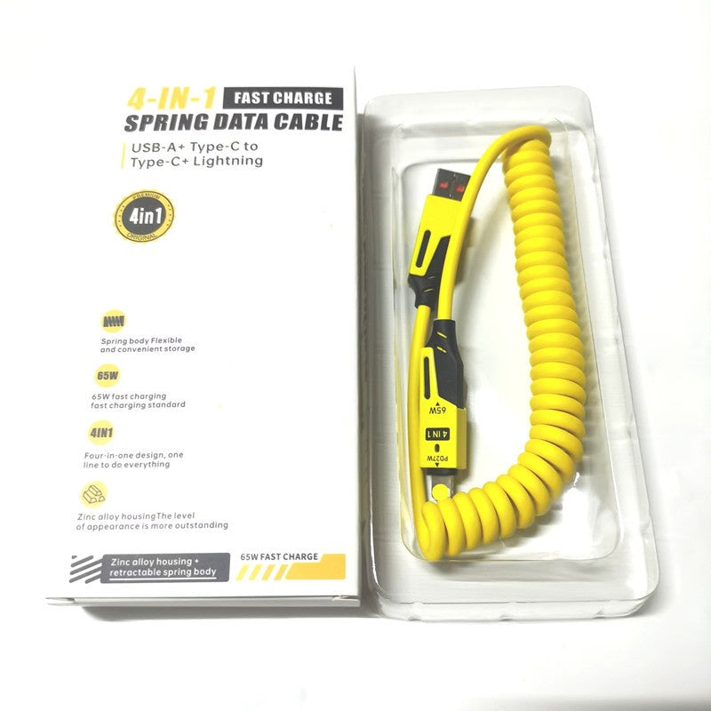 Spring Mech Câble de données de téléphone mobile à fils flexibles à quatre en un