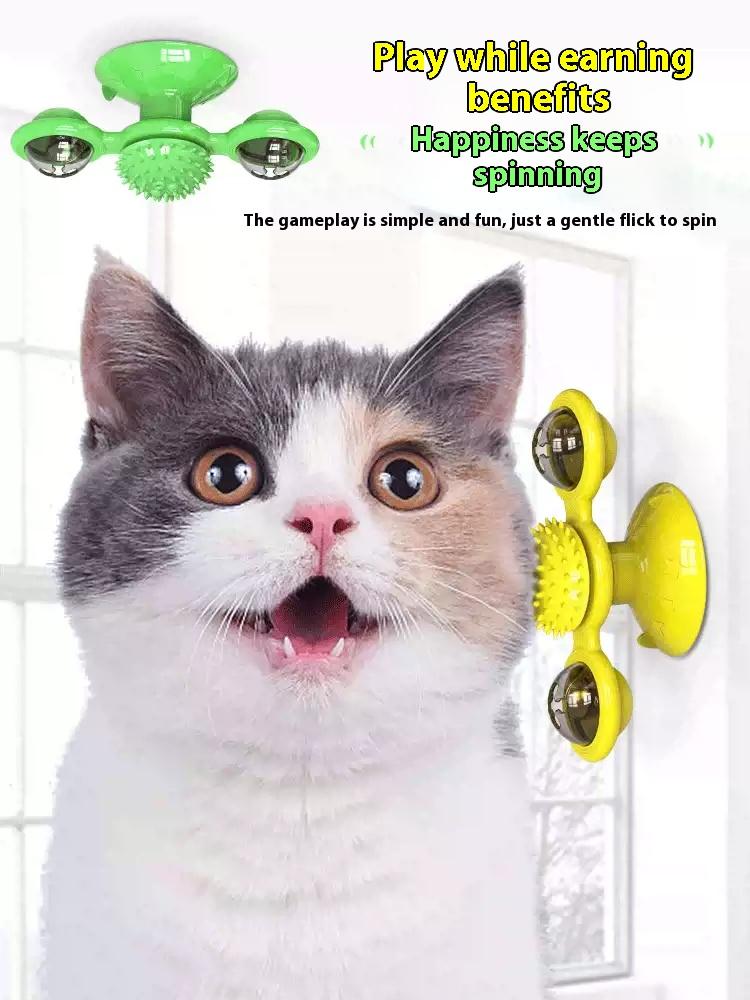 Interactive Windmill Cat Toy with LED Light Ball