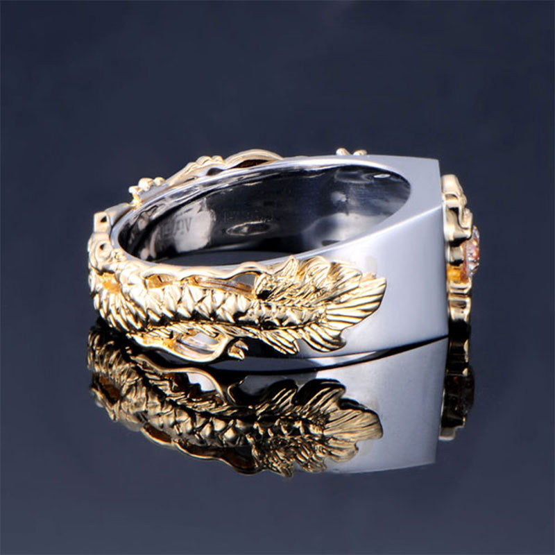 Dominateur homme Dragon Pattern Deux couleurs Zircon Strass Ring Mode Punk Hip Hop