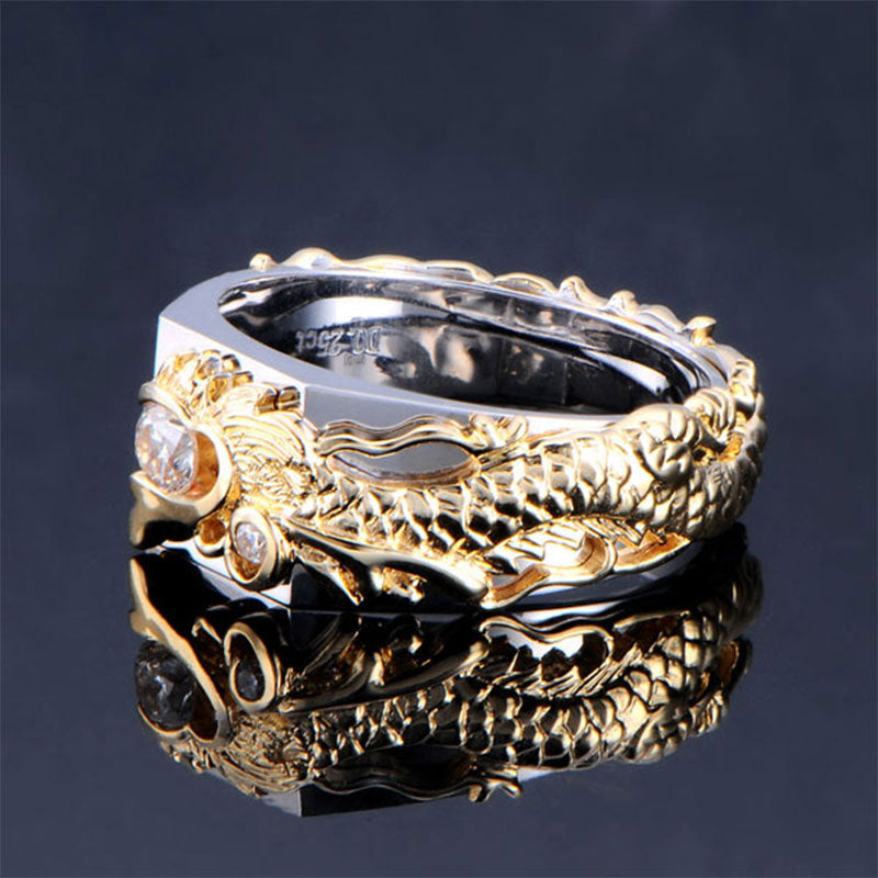 Dominateur homme Dragon Pattern Deux couleurs Zircon Strass Ring Mode Punk Hip Hop
