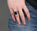 Bague agate noire en acier inoxydable pour homme