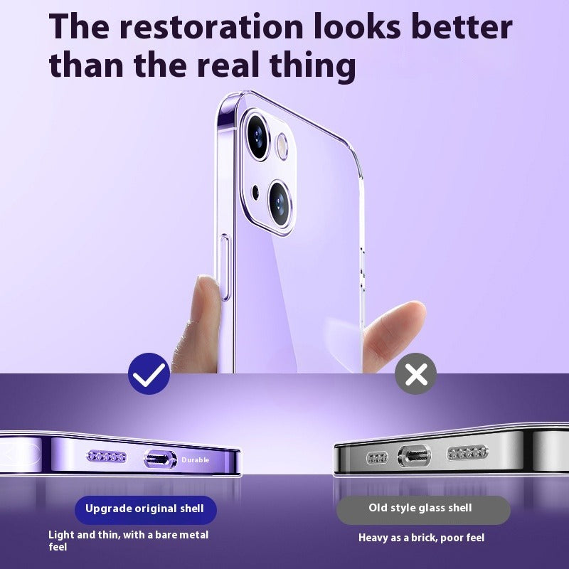 Boîtier de téléphone transparent en verre à trou fin résistant à la chute