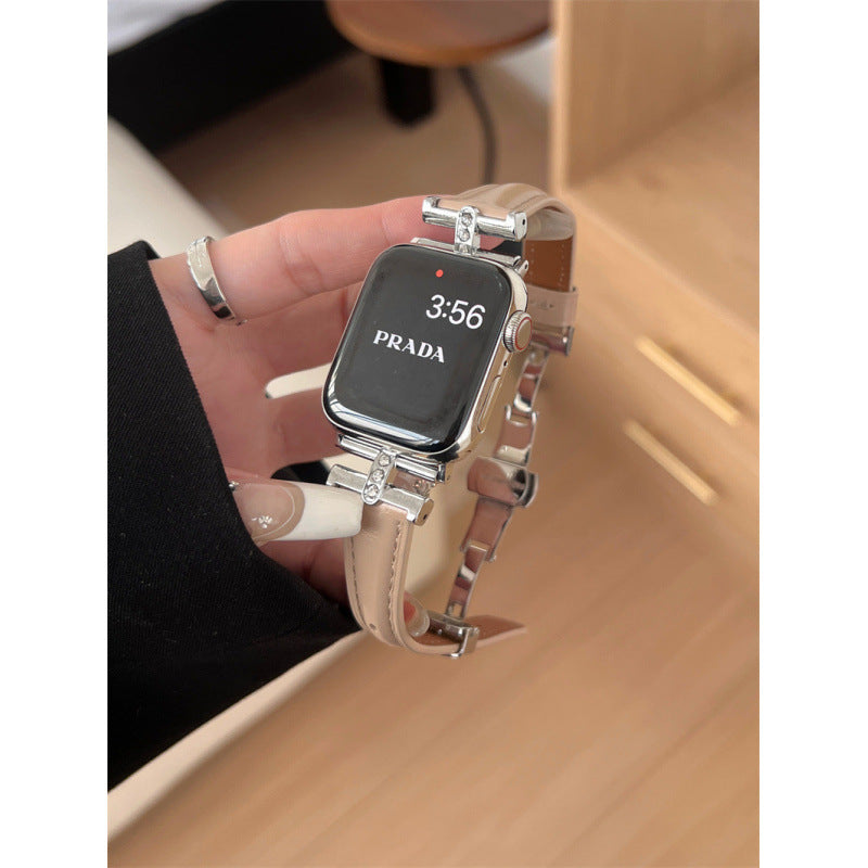 Watch strap in diamond-embellished leather