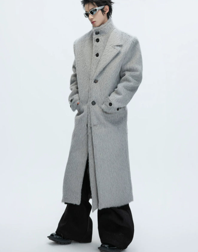 Manteau en laine à poils courts en deux parties Long Alpaca-blend Trench Coat