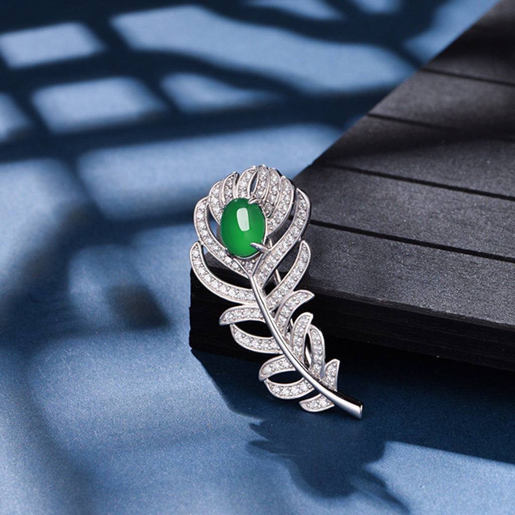 S925 Broche de plumes en argent sterling