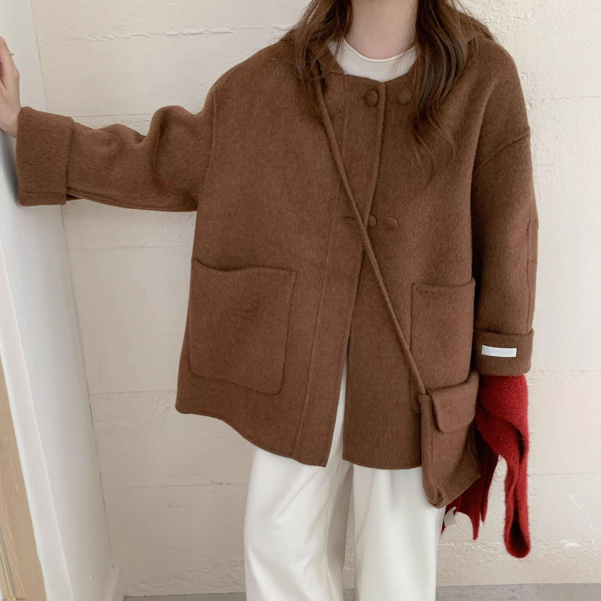 Manteau en laine à capuche alpaga
