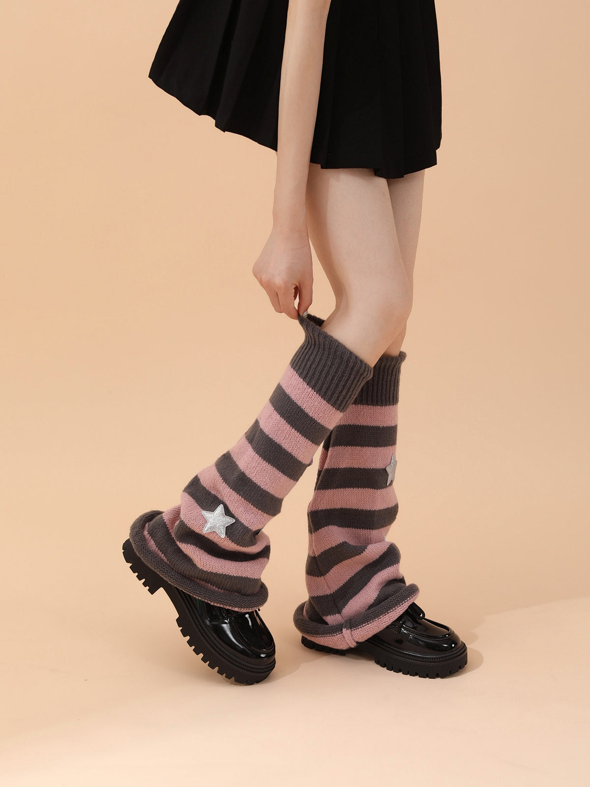 Popular Nouveauté Automne Hiver Warm Stripe Star Decor Enroulé Bell Forme Jambe Warmer Boot Donc