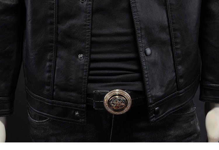 Manteau en cuir à manches longues pour homme