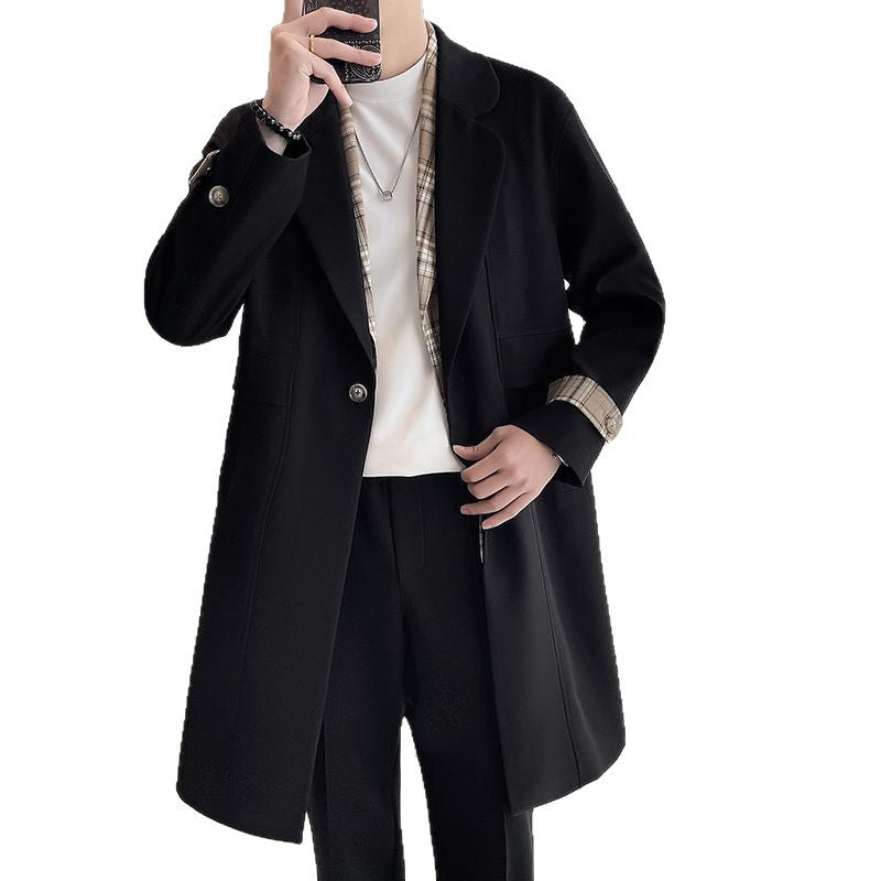 Hommes Veste Plaid Collier de chemise couleur bloc Patchwork Slim-fit Trench Coat Trendy