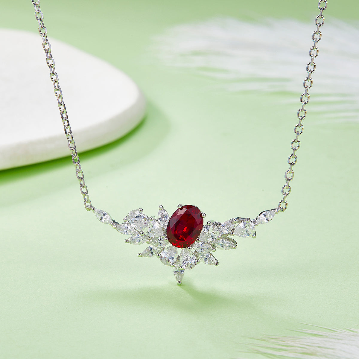 S925 Collier en saphir rubis en argent sterling