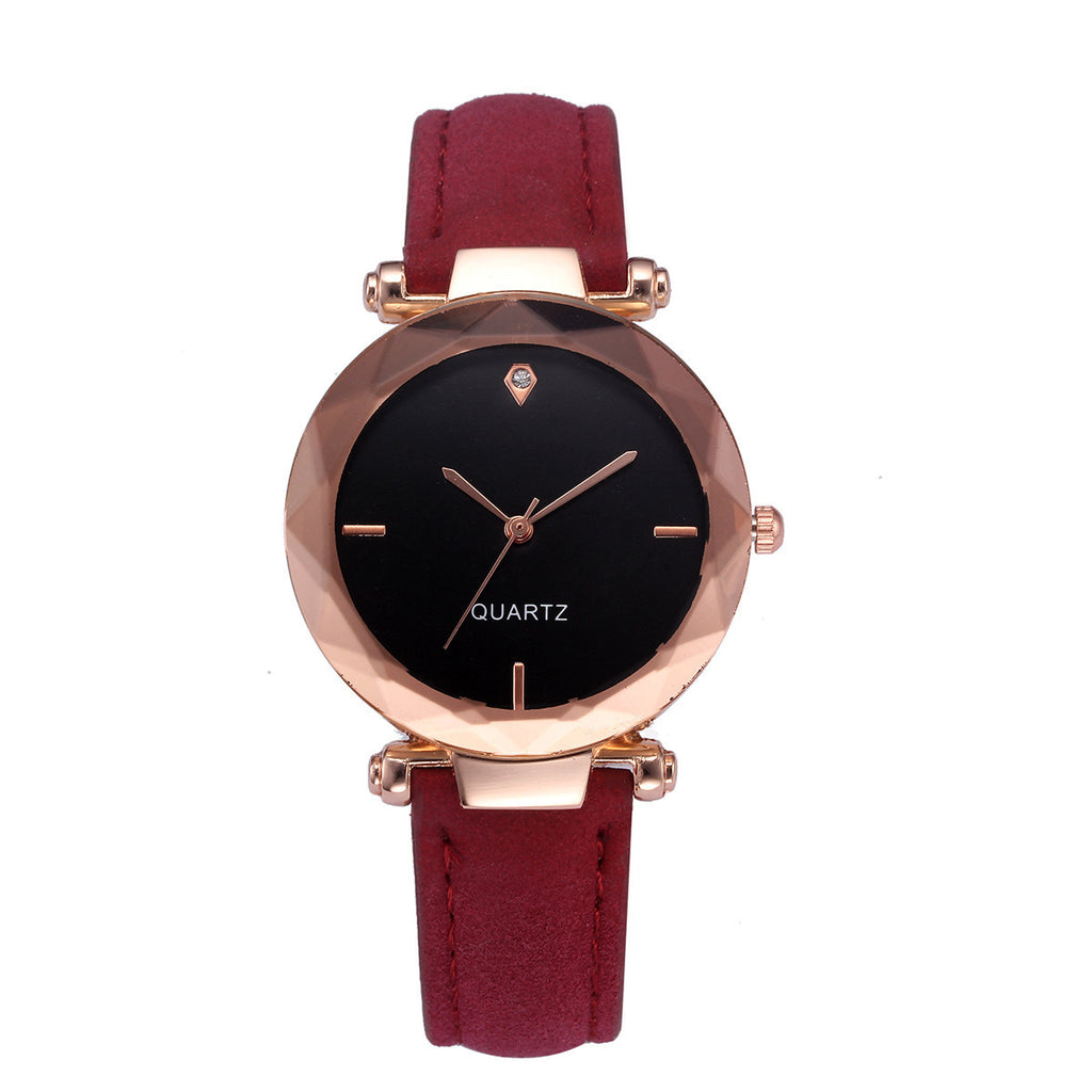 Couples à la mode Waterdrop-Cut Diamond Frosted Bracelet en cuir Quartz Rhombus Montre pour W