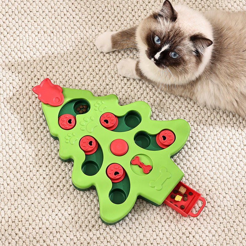Noel Tree Cat Puzzle Feeder Slow Feeder Bowl Jouet de formation interactif IQ pour intérieur C
