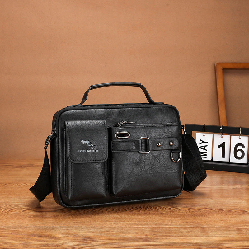 Homme Grande capacité PU sac d'épaule style d'affaires rétro