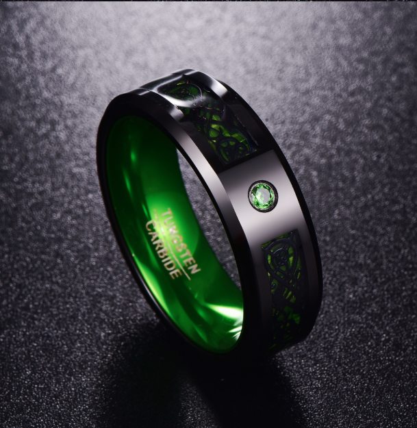 Matte vert Zircon hommes anneau tungstène carbure bague de mariage
