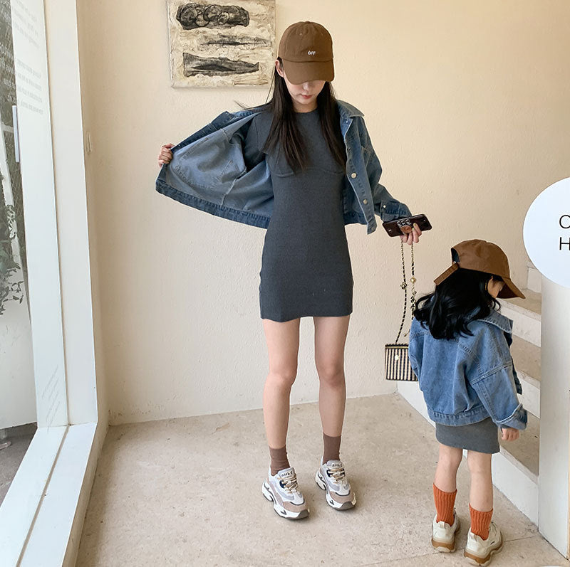 Veste de denim casual costume de jupe tricotée stretch