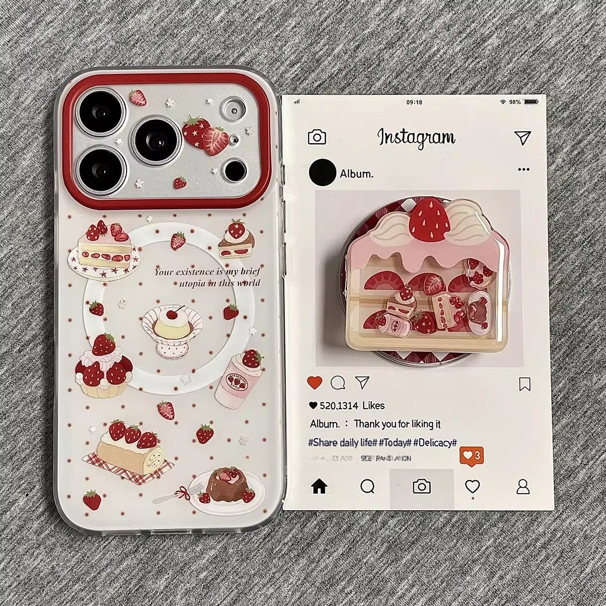 Fraise Cake Magnetic Holder Boîtier de téléphone compatible