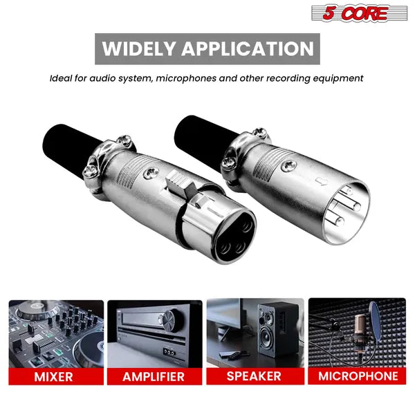 Connecteur XLR 5 Core Homme Femme à 1/4 Audio Jack 3 Pin Sécurisé Mic Plug W Verrouillage Fins