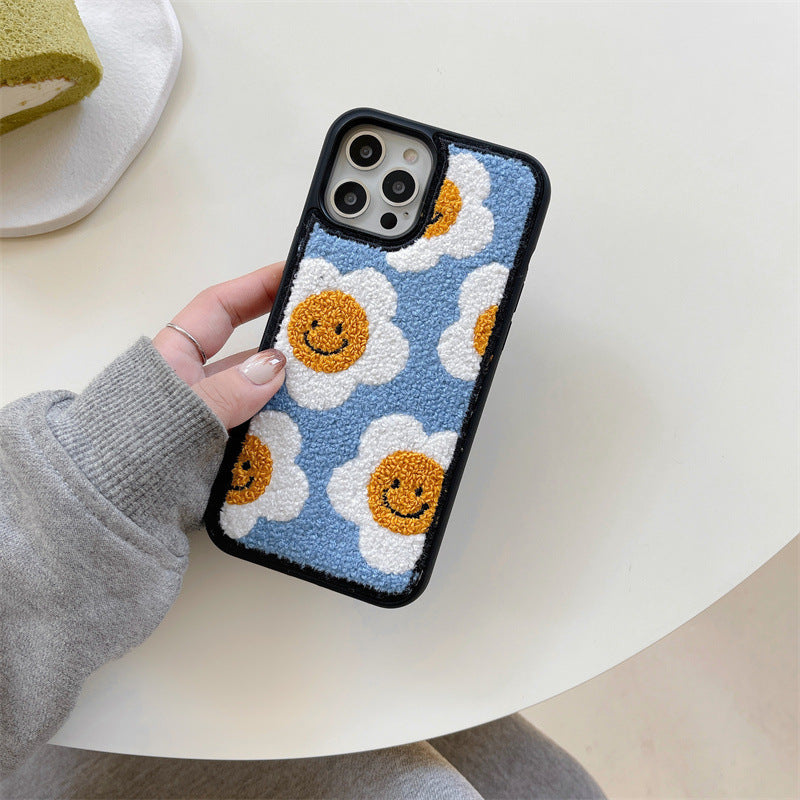 Cas de téléphone en peluche de fleurs créative et simple