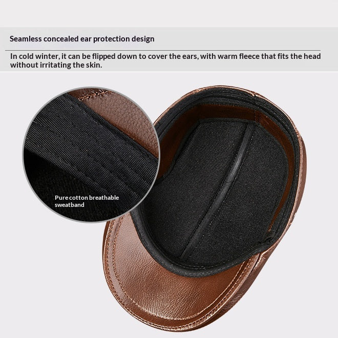Chapeau en cuir véritable Haut-grain Cowhide Beret chaud Beceau de canard