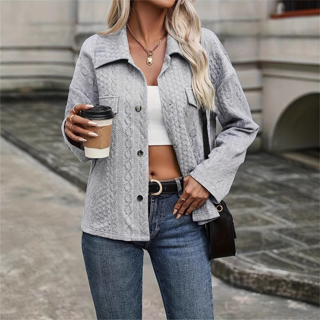 Veste de poche de bouton de couleur solide de mode casual d'automne pour femmes