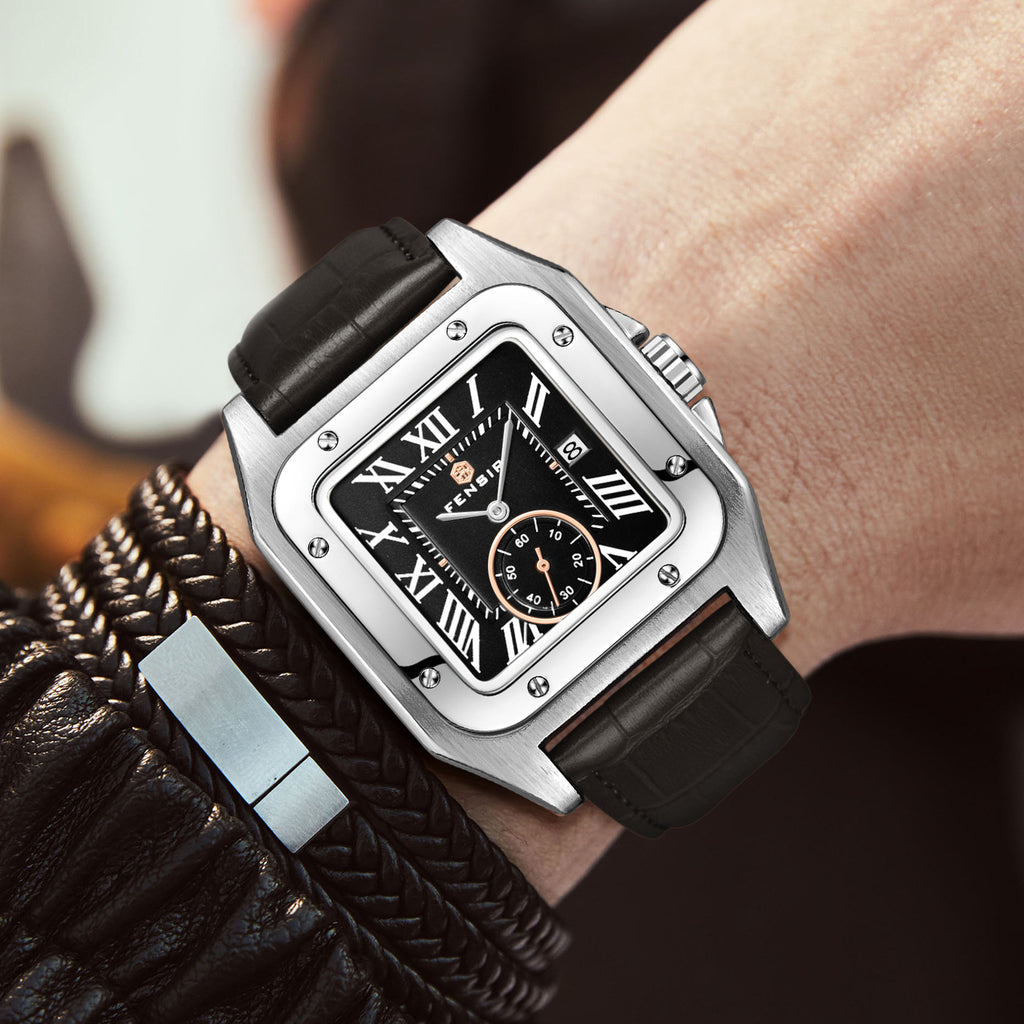 Versatile Retro Square Men's Watch with Calendar