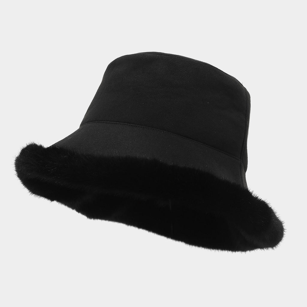 Chapeau de seau double-sidé Chapeau de pêcheur chaud en peluche épais pour femmes