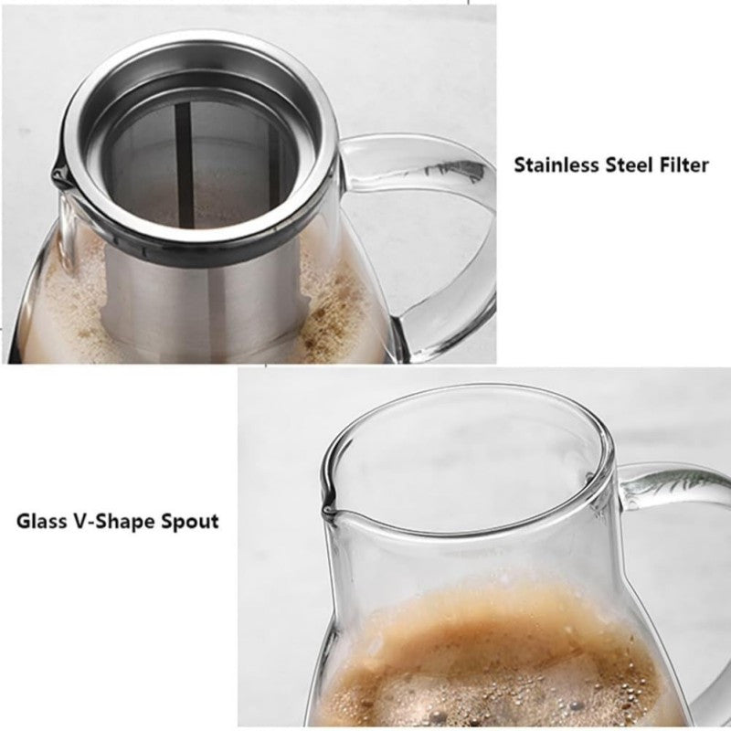 24oz Verre Brew Cold Cafe Pitcher Double Filtre Non Électricité Filtre amovible Lave-vaisselle