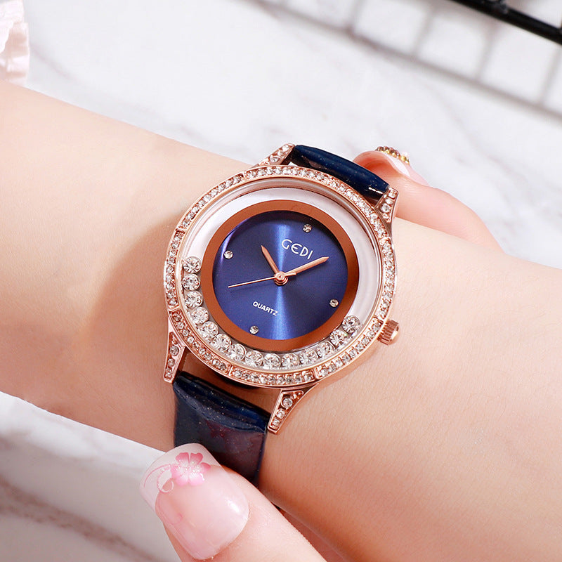 GEDI Ceinture en cuir double-diamant Montre All-Match pour femmes