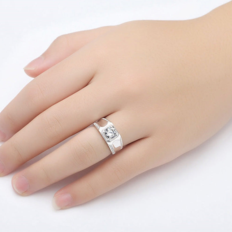 Anneau couple diamant anneau sterling argent plaqué or