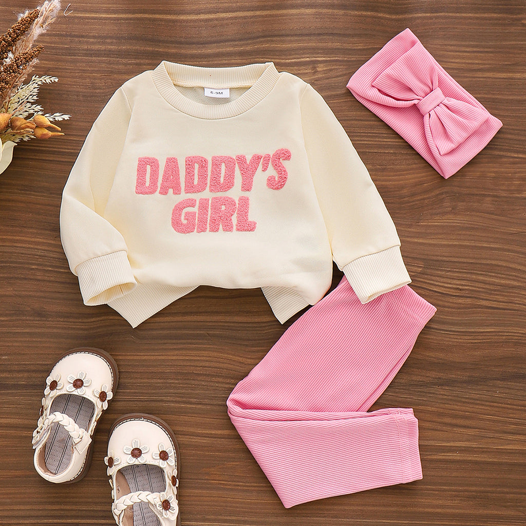 Lettre mignon Imprimer Sweatshirt et Pantalon Set avec bande de cheveux Bow pour les petites filles