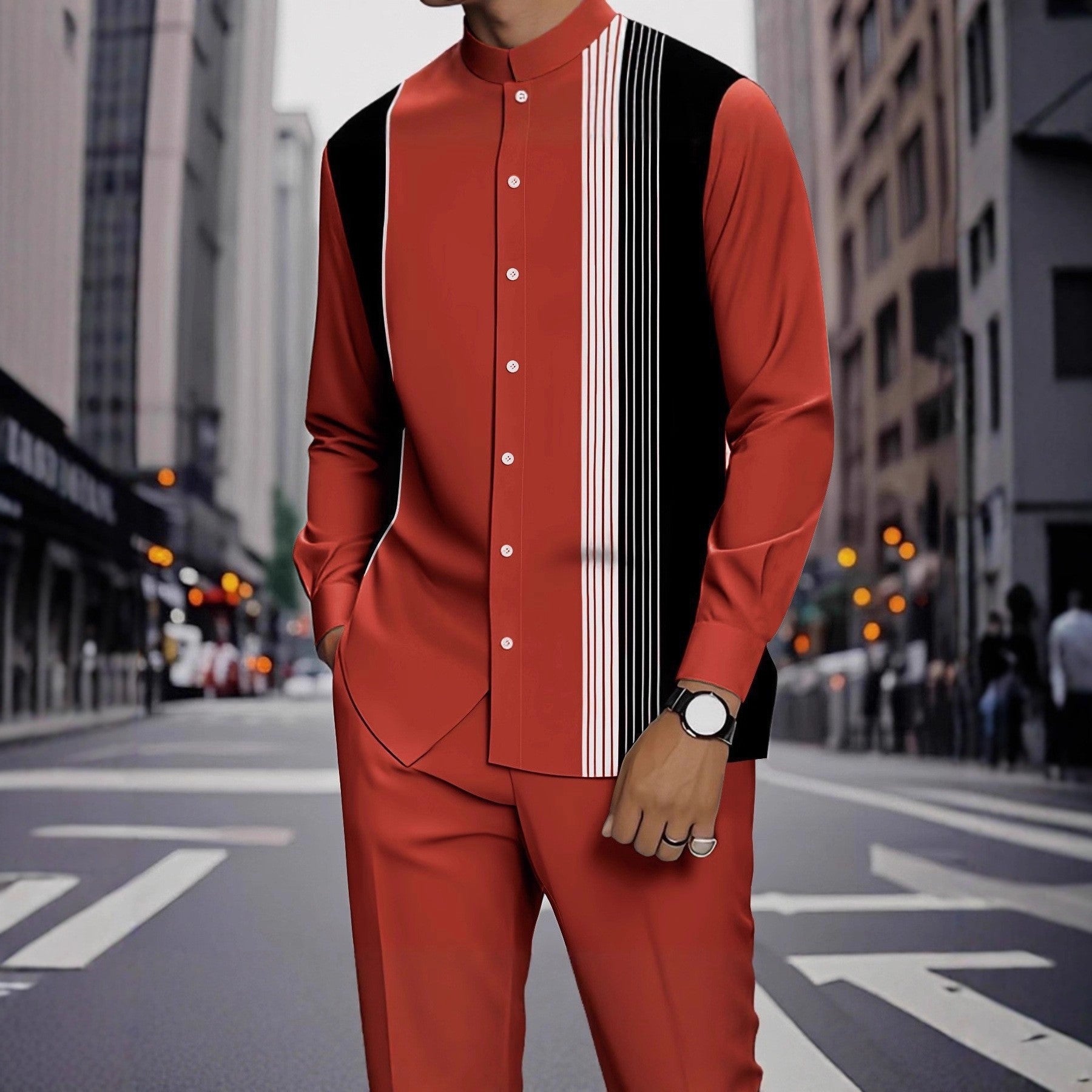 Chemise rayée imprimée homme avec ensemble de boutons noirs