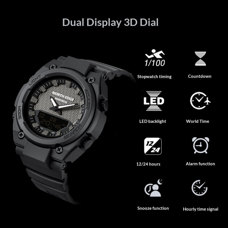 Montre Quartz lumineux à double affichage multifonction pour les étudiants