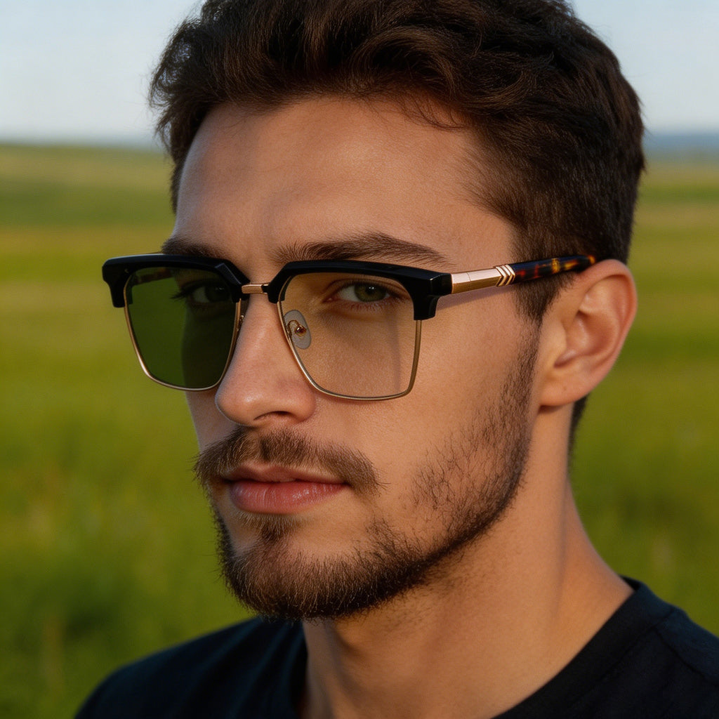 Lunettes de soleil européennes et américaines pour sourcils de mode à demi-forme en couleur changeante pour hommes