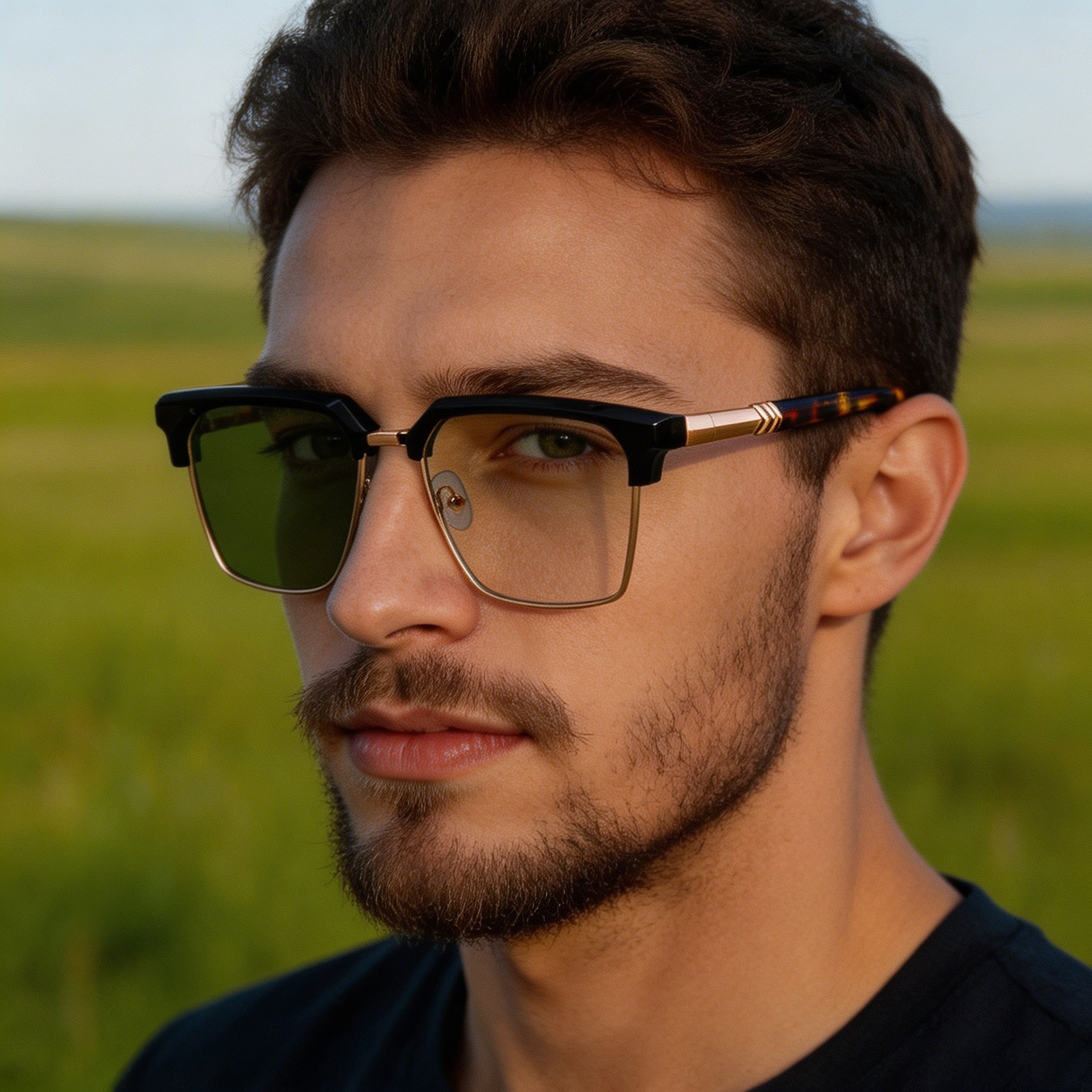 Lunettes de soleil européennes et américaines pour sourcils de mode à demi-forme en couleur changeante pour hommes