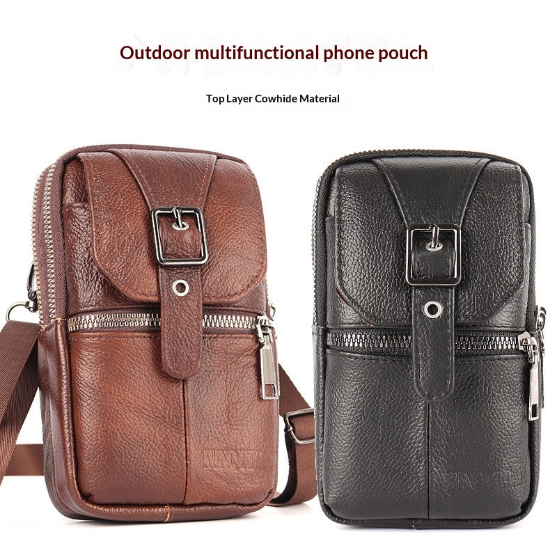 Véritable sac de téléphone multifonction en cuir attaché à la ceinture pour hommes