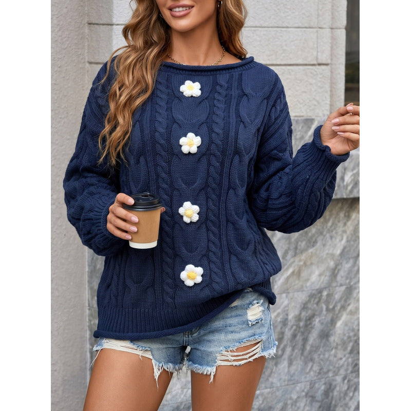 Femmes Crochet tricoté main Patchwork Loose-Fit pullover Sweater