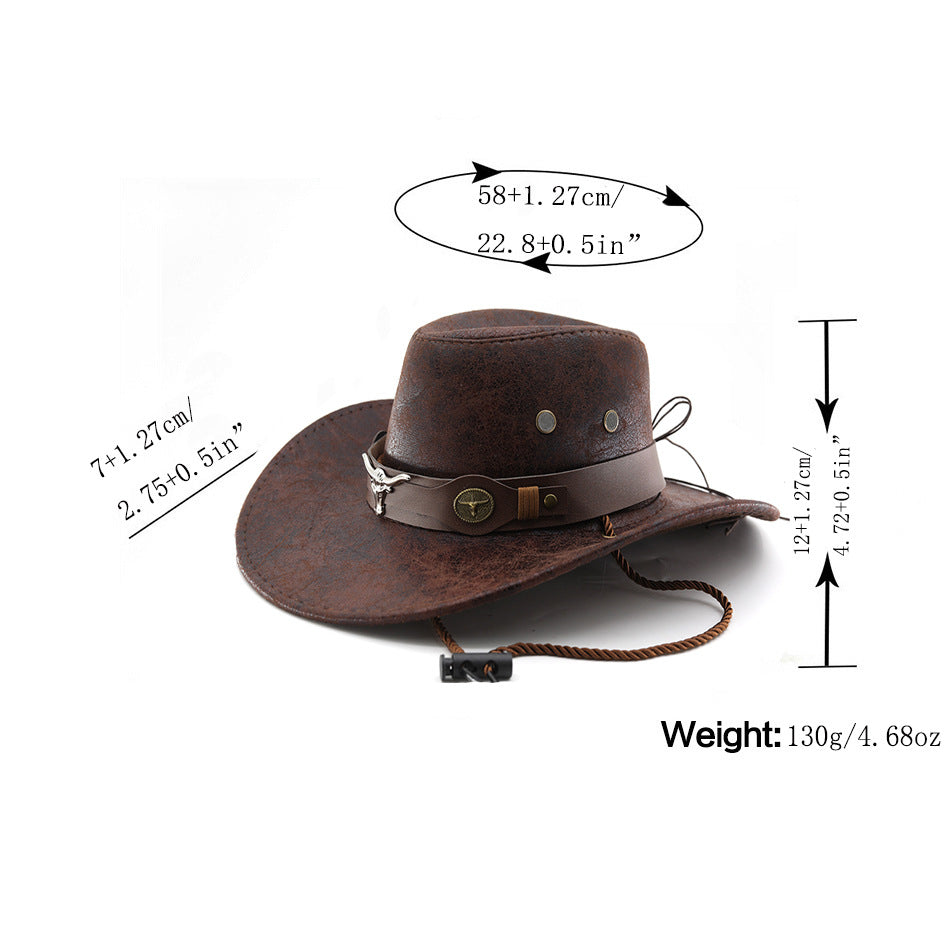 Western Cowboy Cracked Bullhead Retro Rider Hat pour hommes