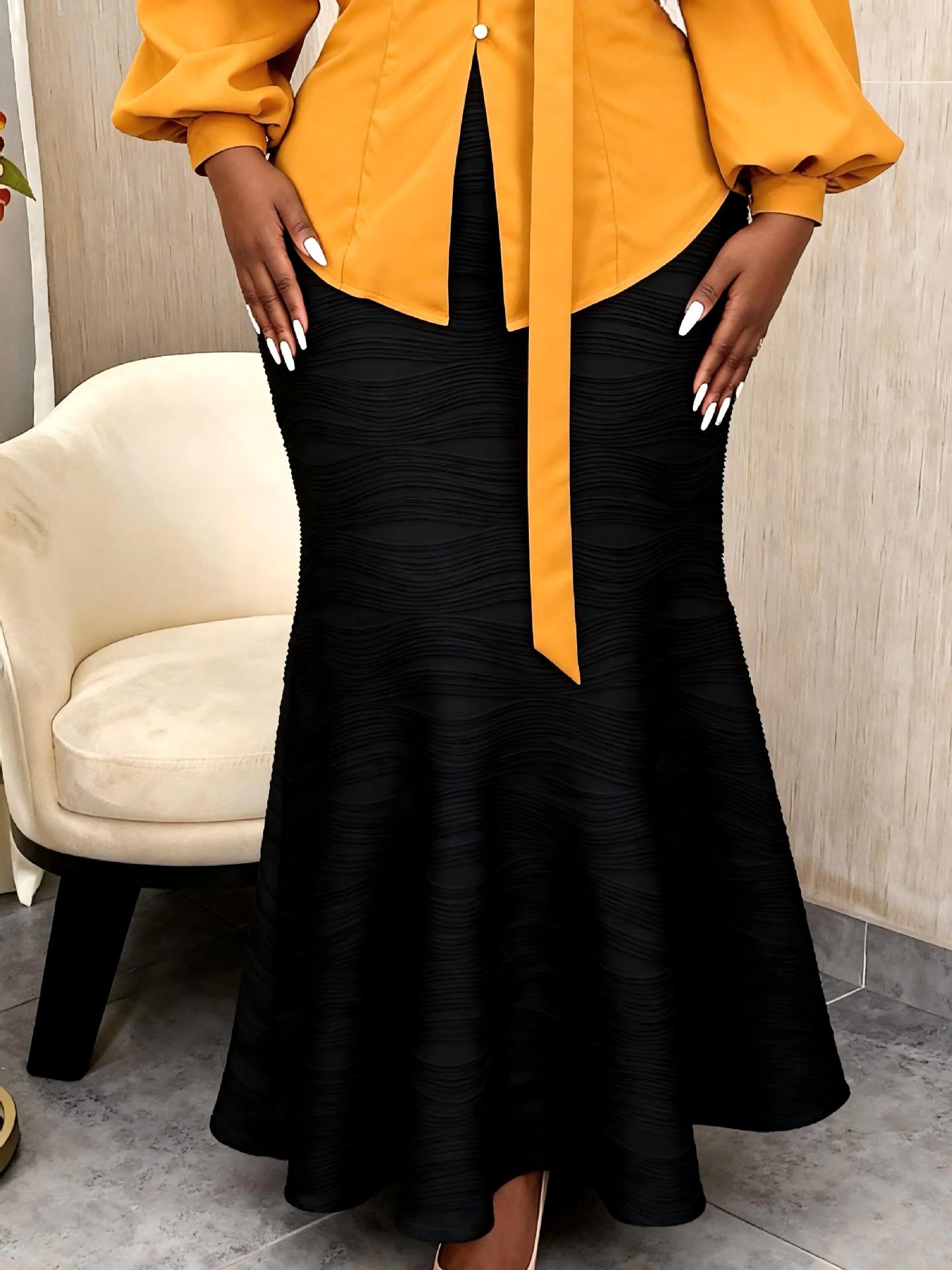 Fashionable Bubble-sleeve Waist-defined Ginger-jaune Deux pièces Top Set