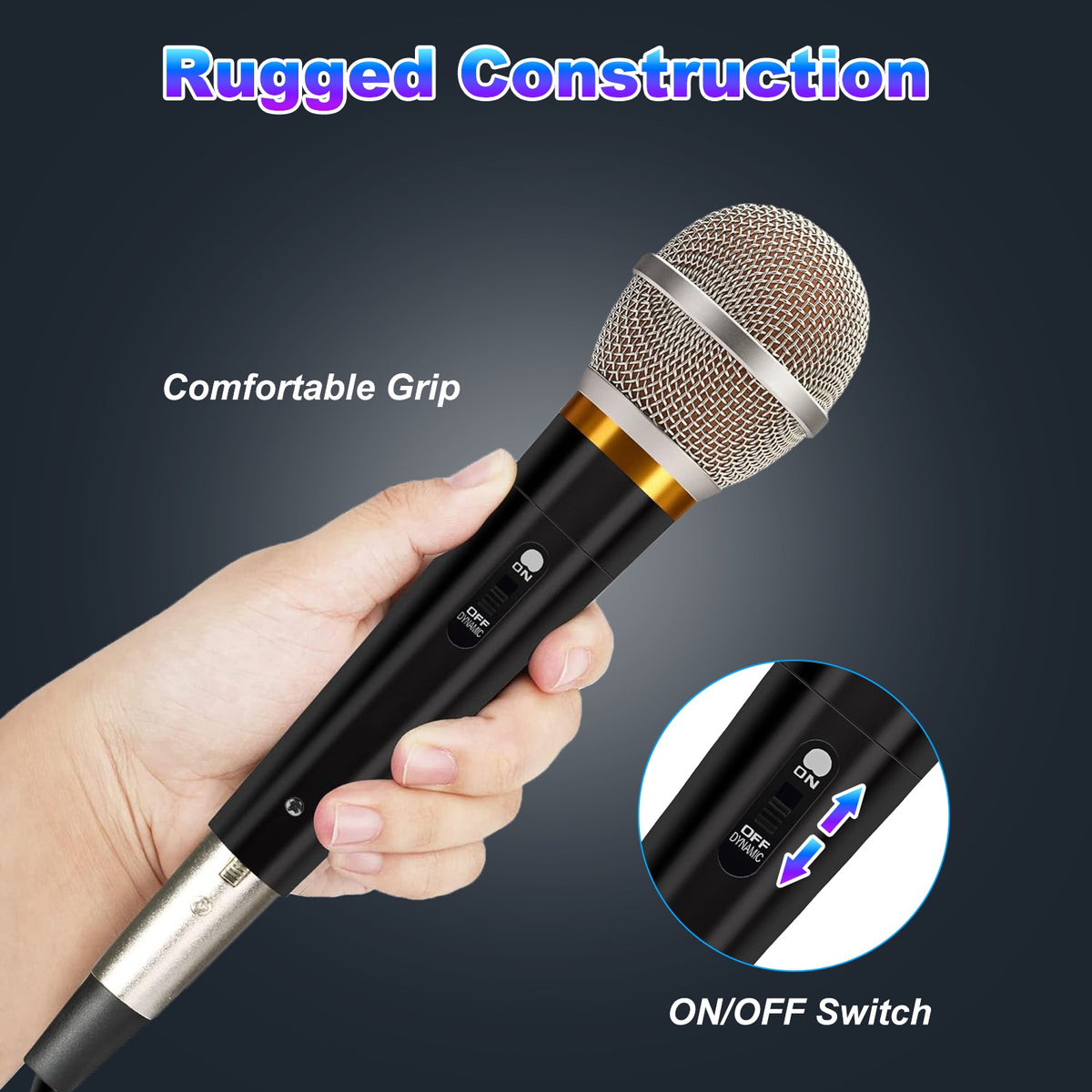 1Pc Microphone Dynamic Wired XLR avec bouton éteint 13ft Détachable XL