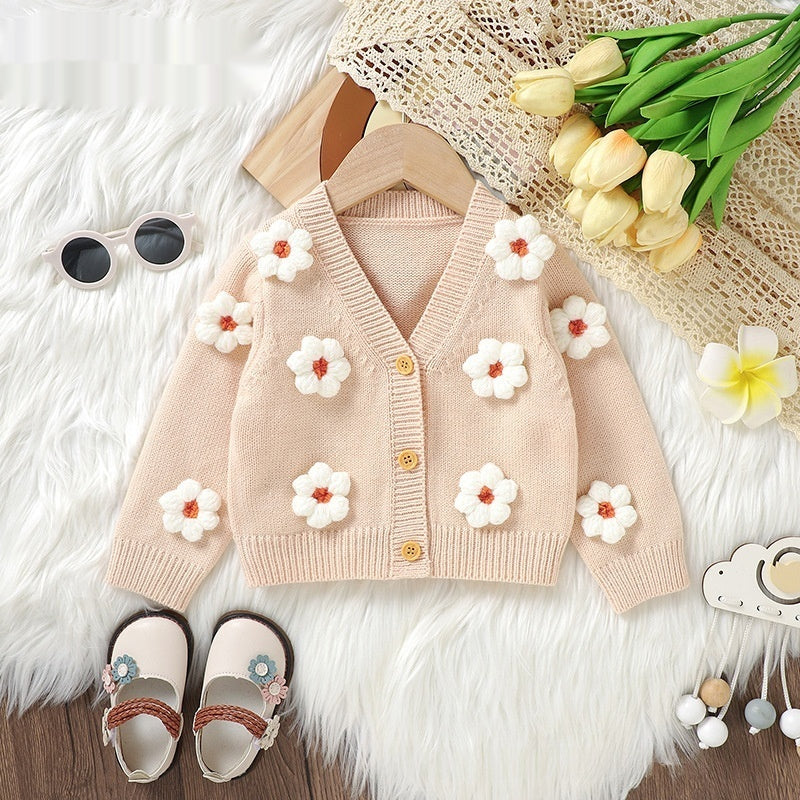 Enfants Mignon Handmade 3D Flower Knitted Cardigan