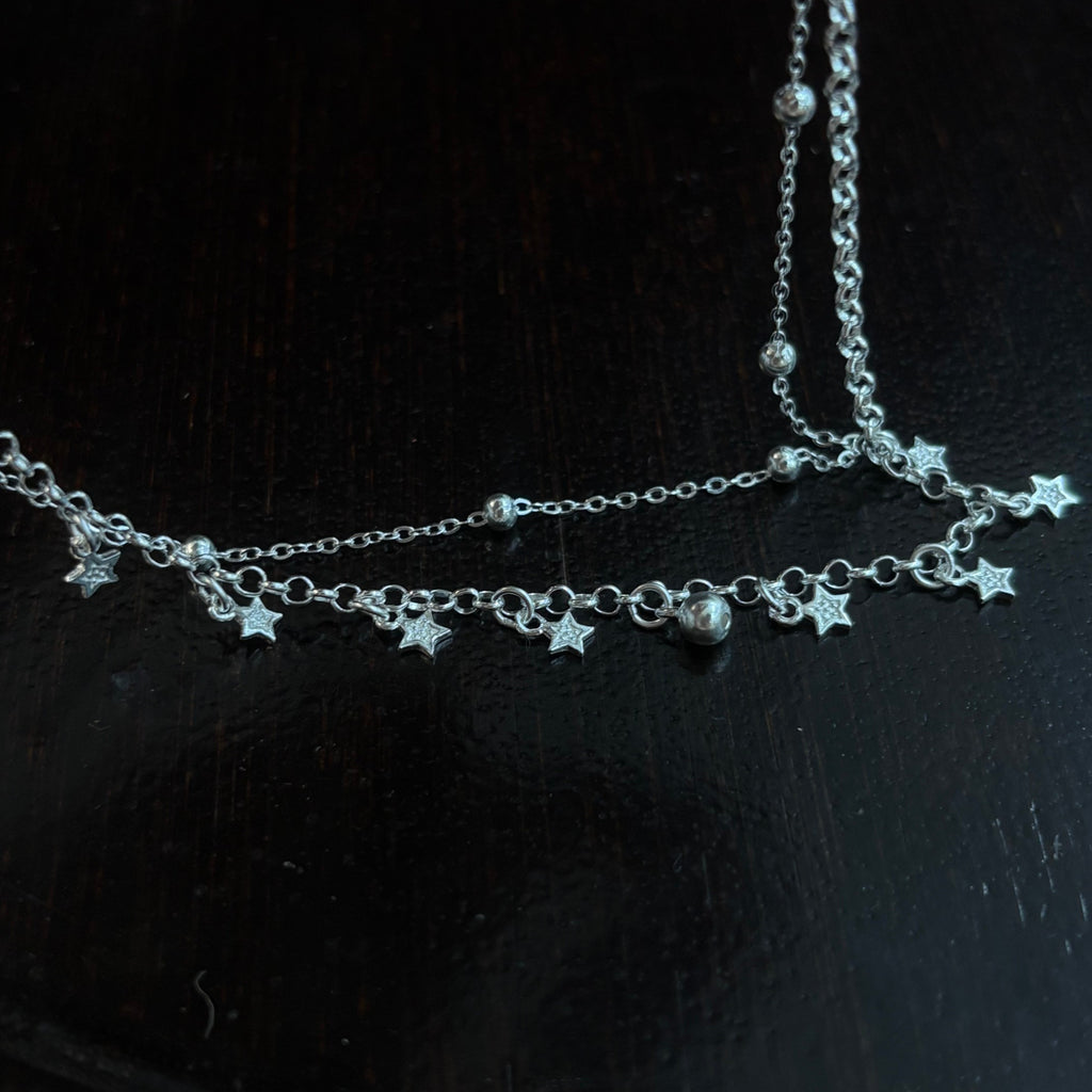 1pc 999 Argent Sterling Double-Layer Star & Perle Anklet
