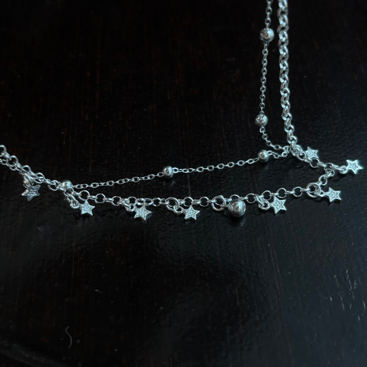 1pc 999 Argent Sterling Double-Layer Star & Perle Anklet