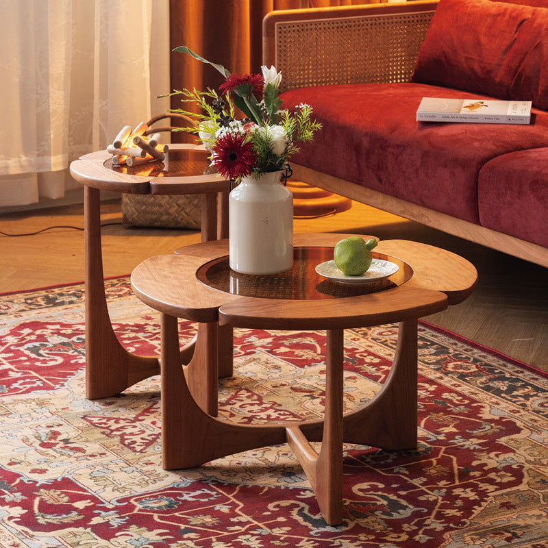 Table à café en bois massif rétro de style nordique et ensemble de table pour petits apartme
