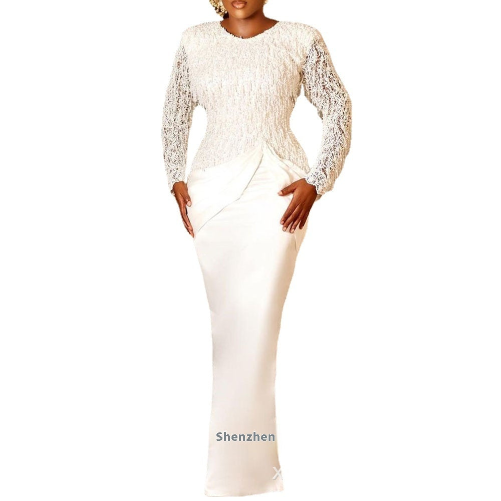 Élégante Dentelle Tassel Robe à manches longues à commande de taille