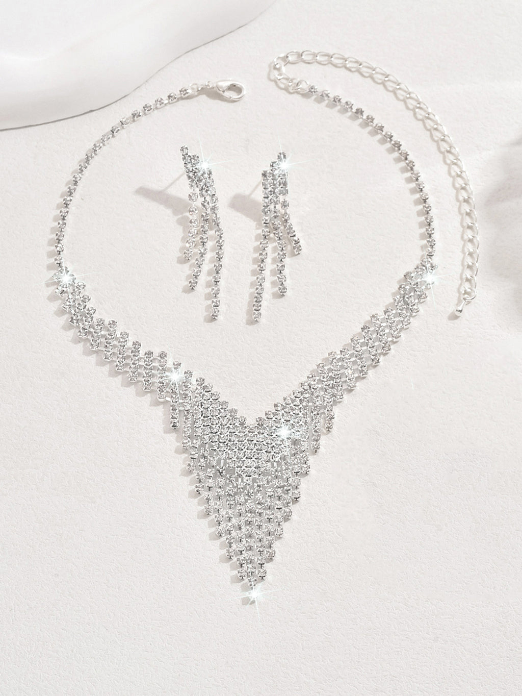 Boucles d'oreilles Super Shiny Full Diamond Claw Chain Tassel Geometric Collier Bracelet Juif mariée