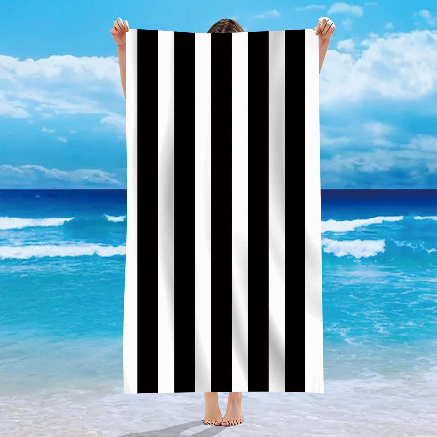 Velours à face unique Personnalisé modèle rayé Serviette de bain de plage Microfibre