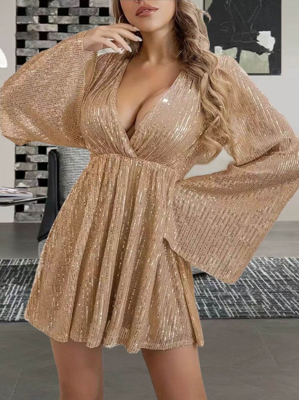 Robe de soirée de soirée de soirée de soirée de soirée en V-col Sequin